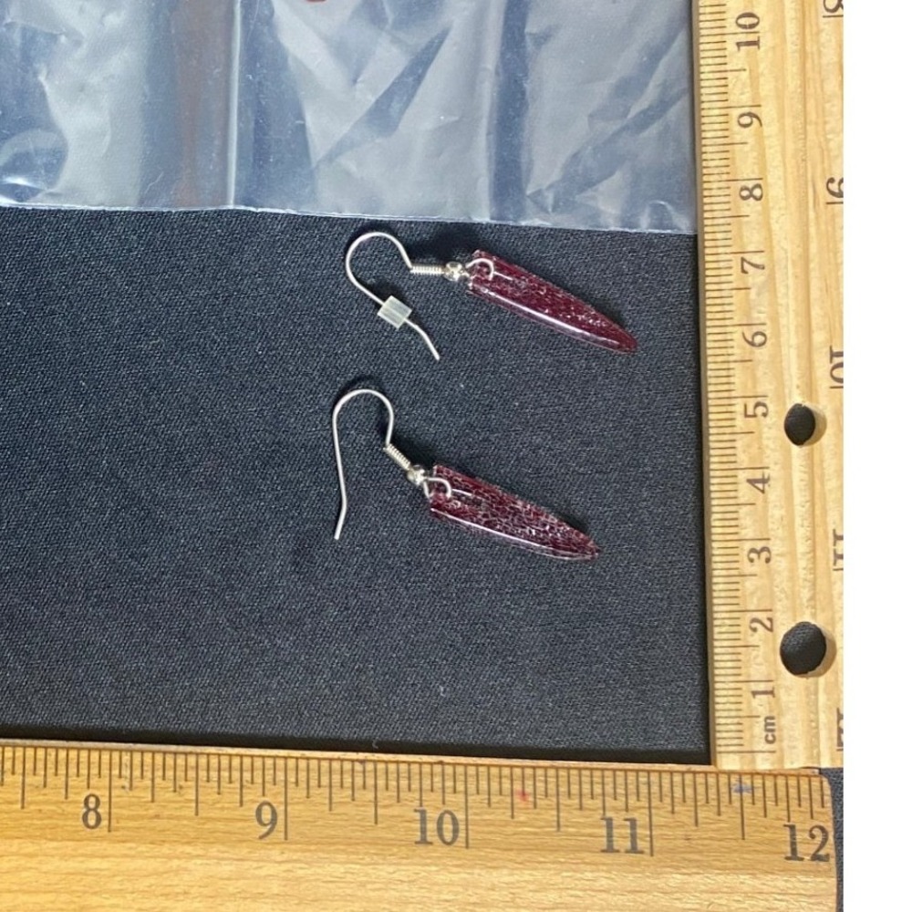 Dangle Earrings Red Glass‎ Leaf Shape For Women